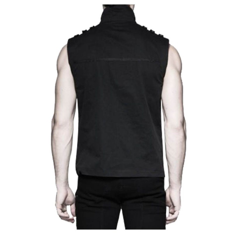 Men Gothic Cyber Vest Steampunk Military Rock Black Vest Top 